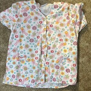 White and Pink Floral scrub Tops